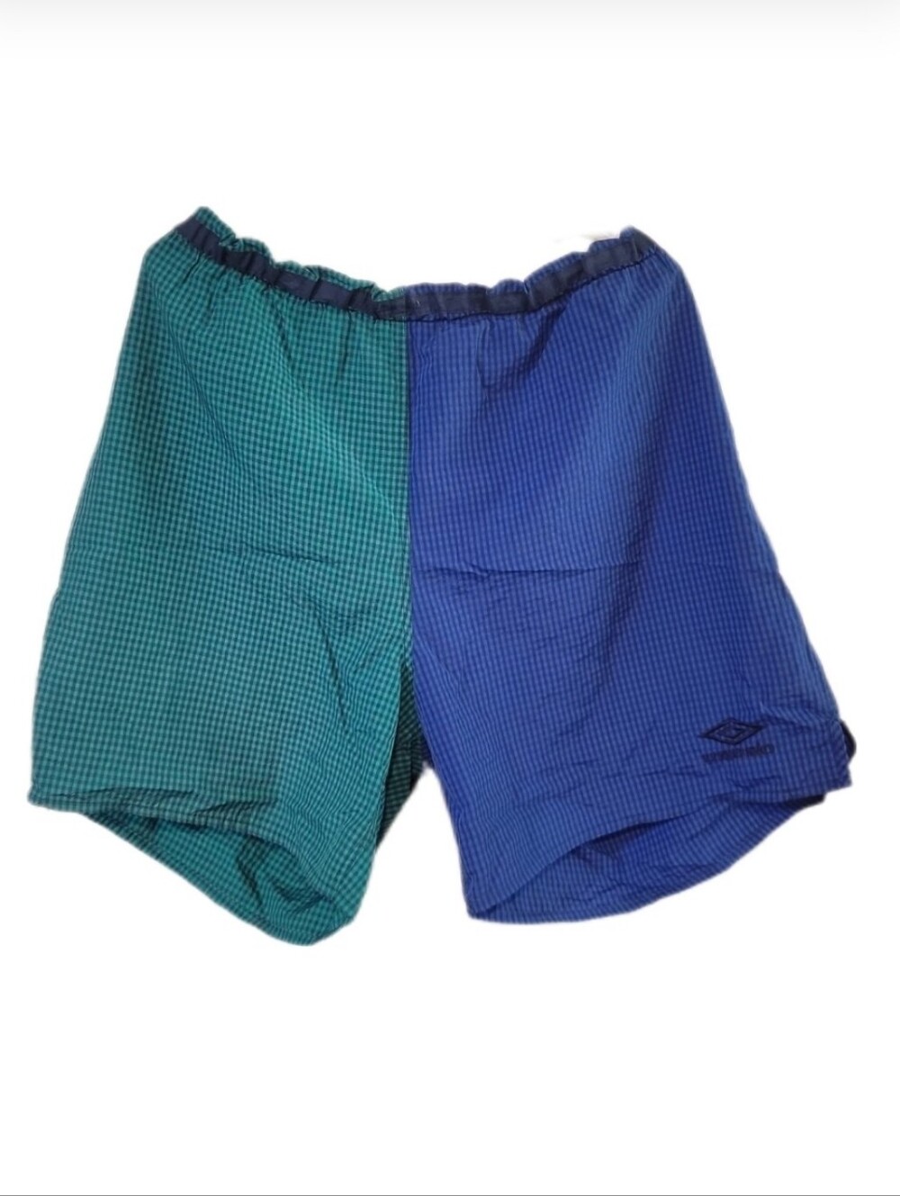 Vintage 90s Umbro Jacquard Checkered Colorblock Blue Teal Green Shorts Men's XL